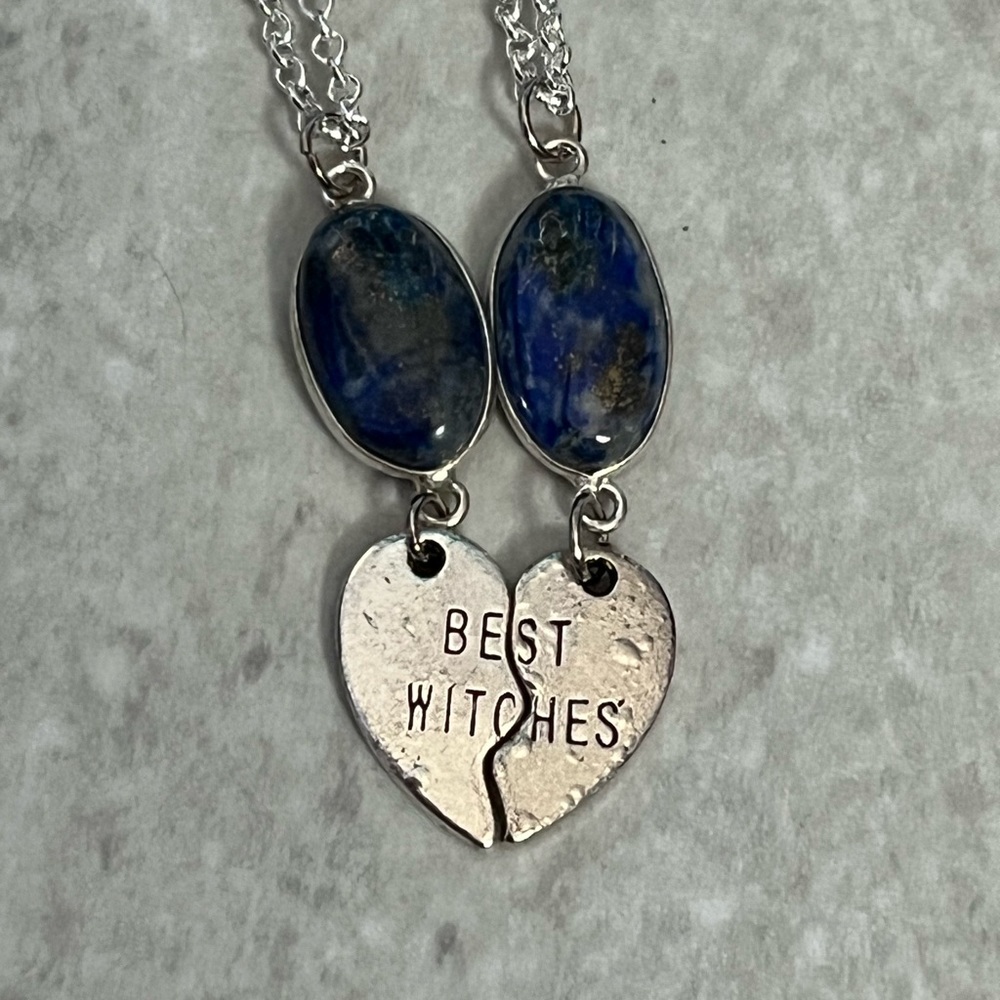 Best witches bff necklace set, lapis lazuli witchy jewelry gift, modern bff gift